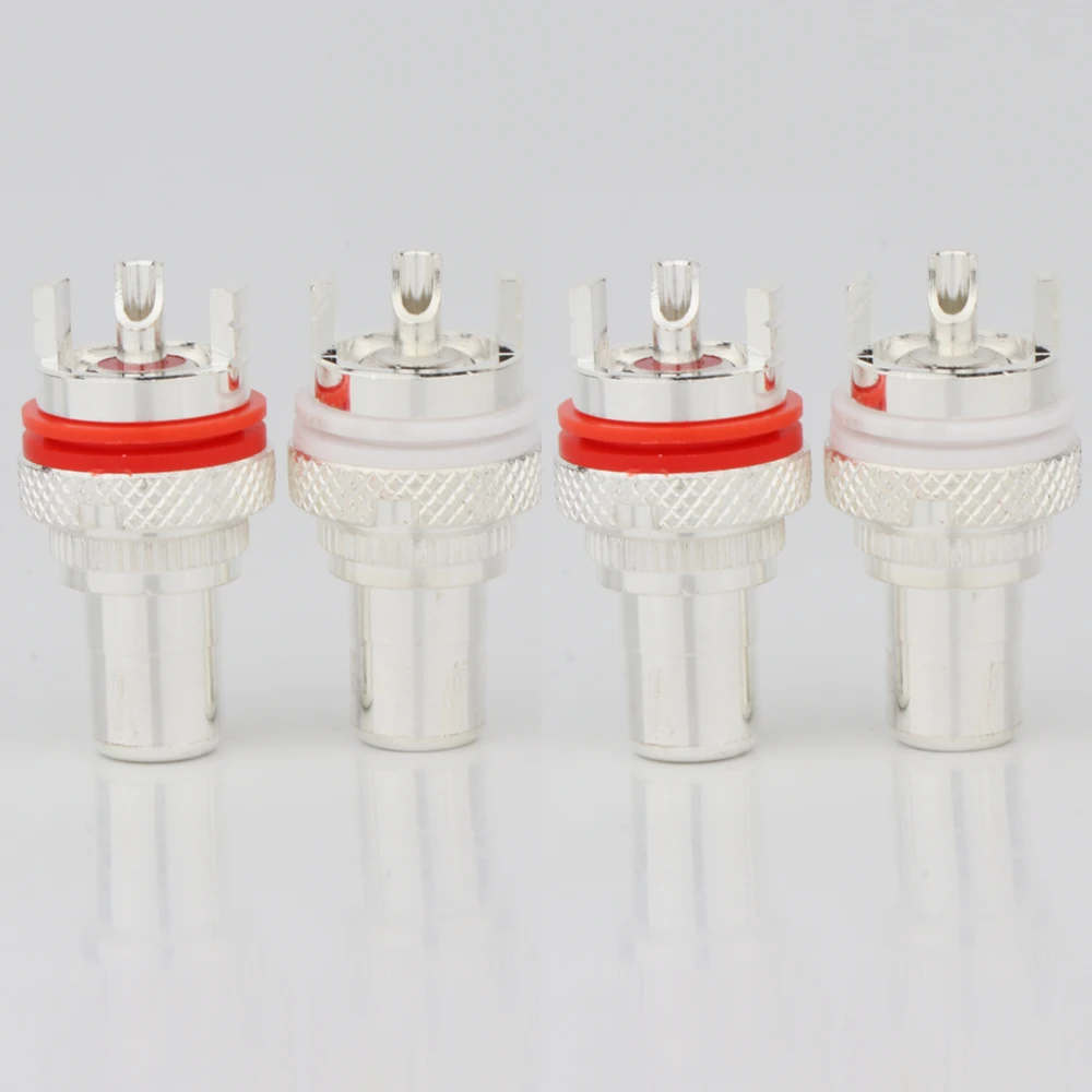 

4PcsHigh Quality Red Copper/Rhodium/Silver Plated RCA Socket Audio Jack Terminals Amplifier Plug