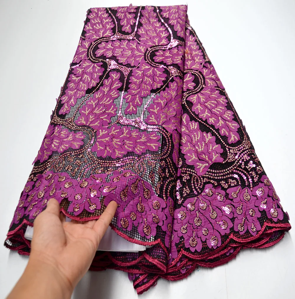 

African Purple Sequins Lace Fabric 2020 Hot Sale Nigerian Wedding Dress High Quality French Net Mesh Lace For Party dress