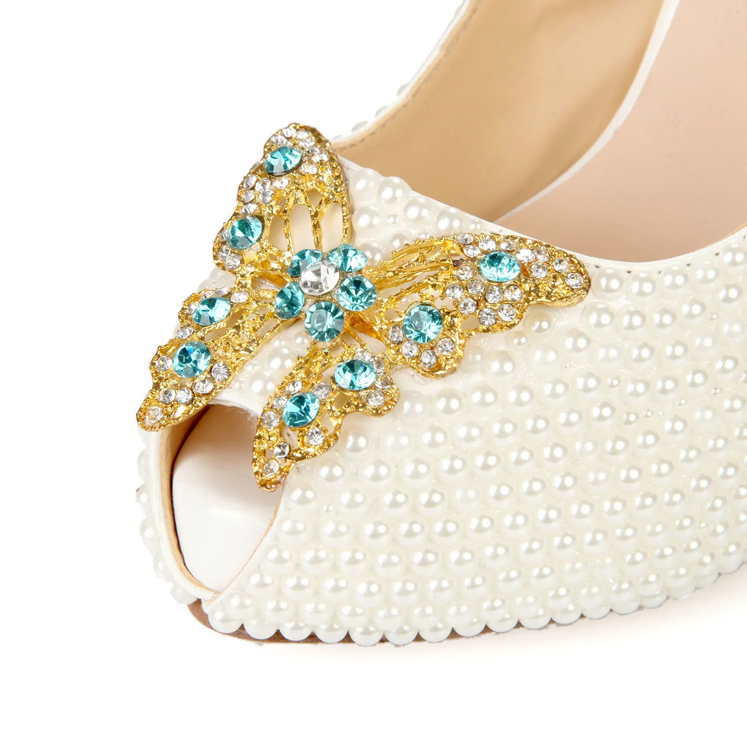 

Woman Shoes Elegant Handmade Pearl Folding Clasps Bridesmaid Shoes Thin Heeled Small Fish Mouth Shoes
