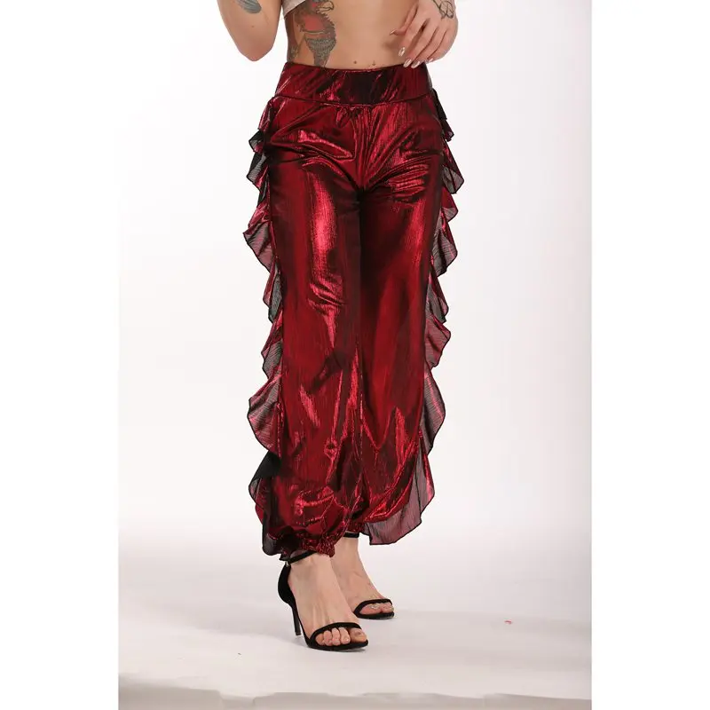 Модные повседневные брюки с большими воланами эластичные женские поясом съемные