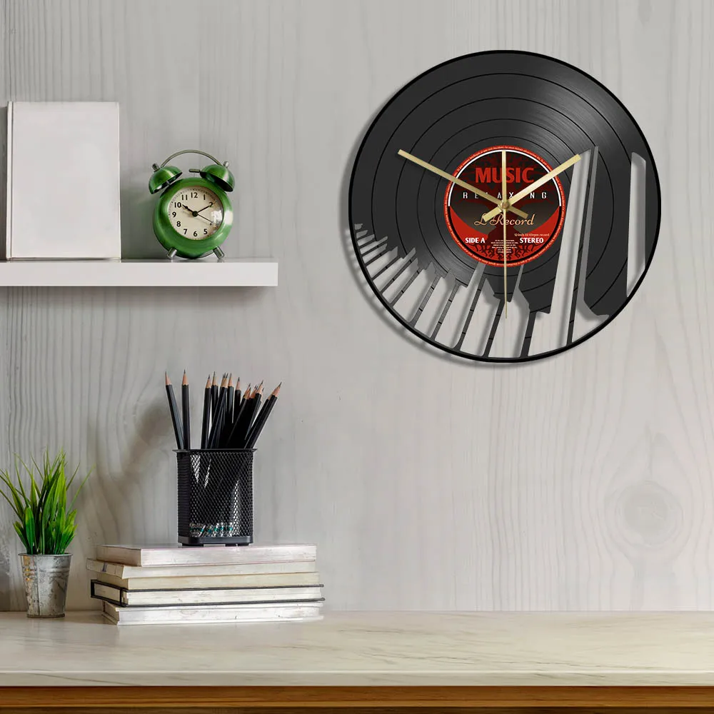 Виниловые настенные часы с музыкальной клавиатурой виниловые украшения для дома