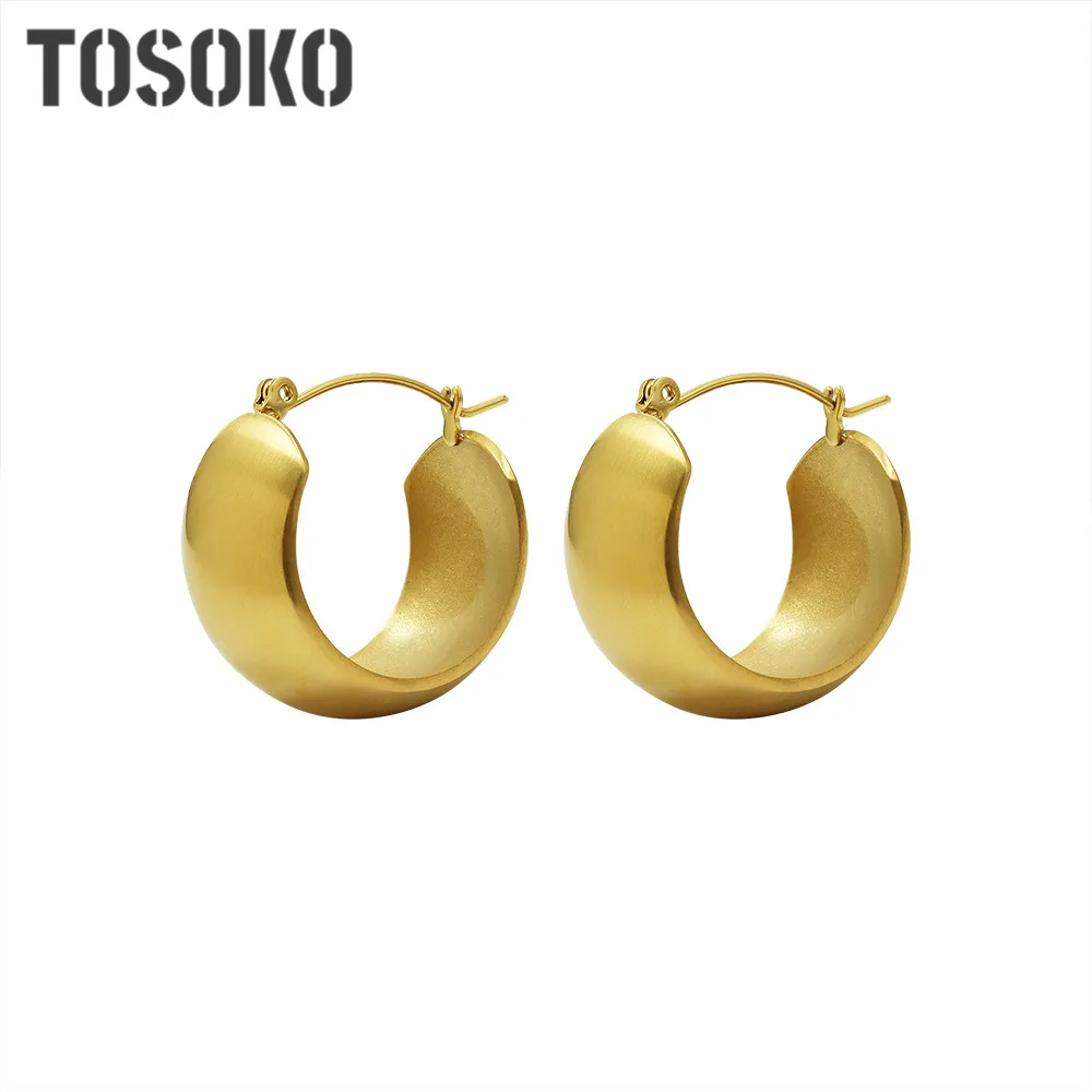 TOSOKO ювелирные изделия из нержавеющей стали, большие круглые матовые серьги с изображением тумана, женские крупные модные серьги BSF491