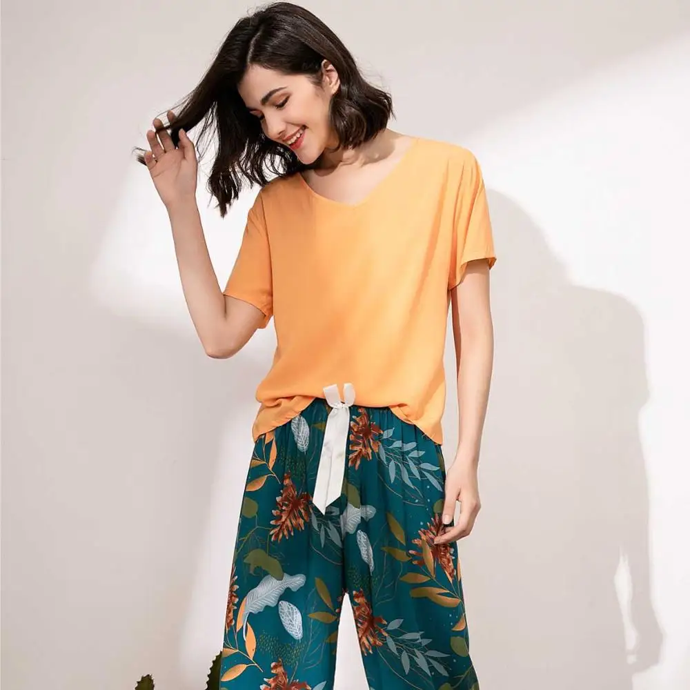 Женская свободная Пижама мягкая повседневная одежда оранжевого цвета с