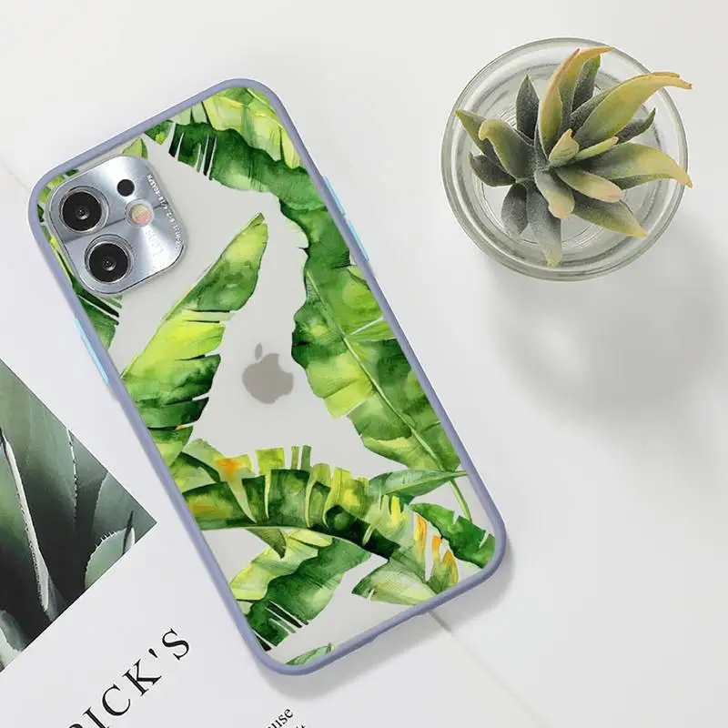 

green leaf Phone Case For iPhone 12 11 Mini Pro XR XS Max 7 8 Plus X Matte transparent Gray Back Cover