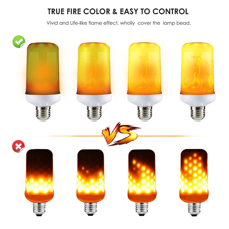 

LED Dynamic Flame Effect Corn Bulb 4 Modes AC 85-265V Flickering Emulation Gravity Decor Lamp Creative Fire Lights