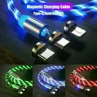 3 в 1 светодиодный светящийся Магнитный зарядный кабель IOSType-CMicro USB для Samsung Galaxy S10 Note A90 A40 для Android для iPhone