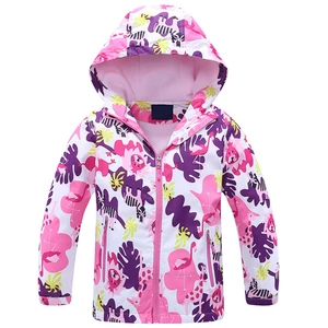 Girls Windbreaker Jacket  Flowers Printed Girl Kids Hooded Outerwear Coat Spring Autumn Children Waterproof Clothing 4-8T