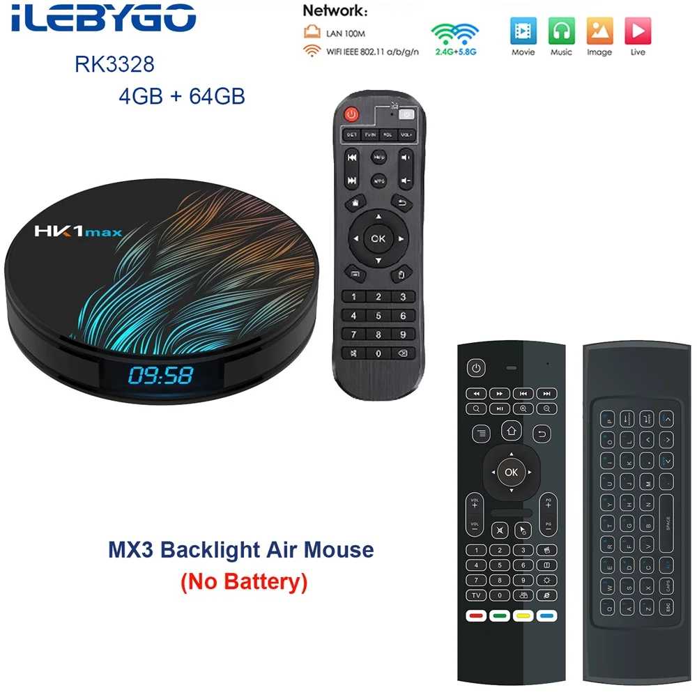 ILebygo Android 9,0 Smart tv BOX HK1 MAX RK3318 DDR3 4G 64G ТВ приемник 4K двойной Wifi BT 4,0 медиаплеер игровой набор магазина верхняя коробка