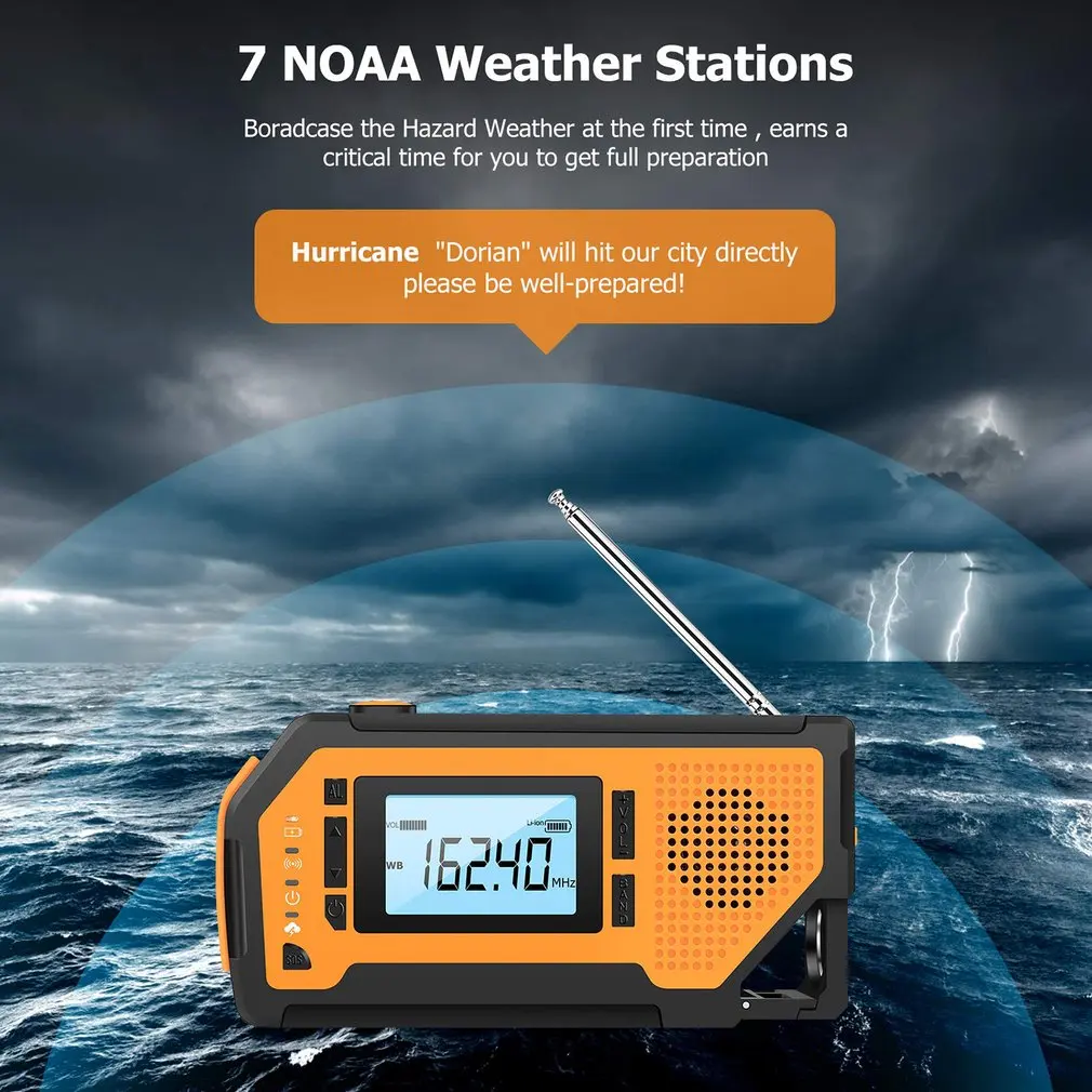 

Emergency Solar Hand Crank Radio AM/FM/NOAA Weather Radio With Large LCD Display Survival Radio Flashlight SOS Alert