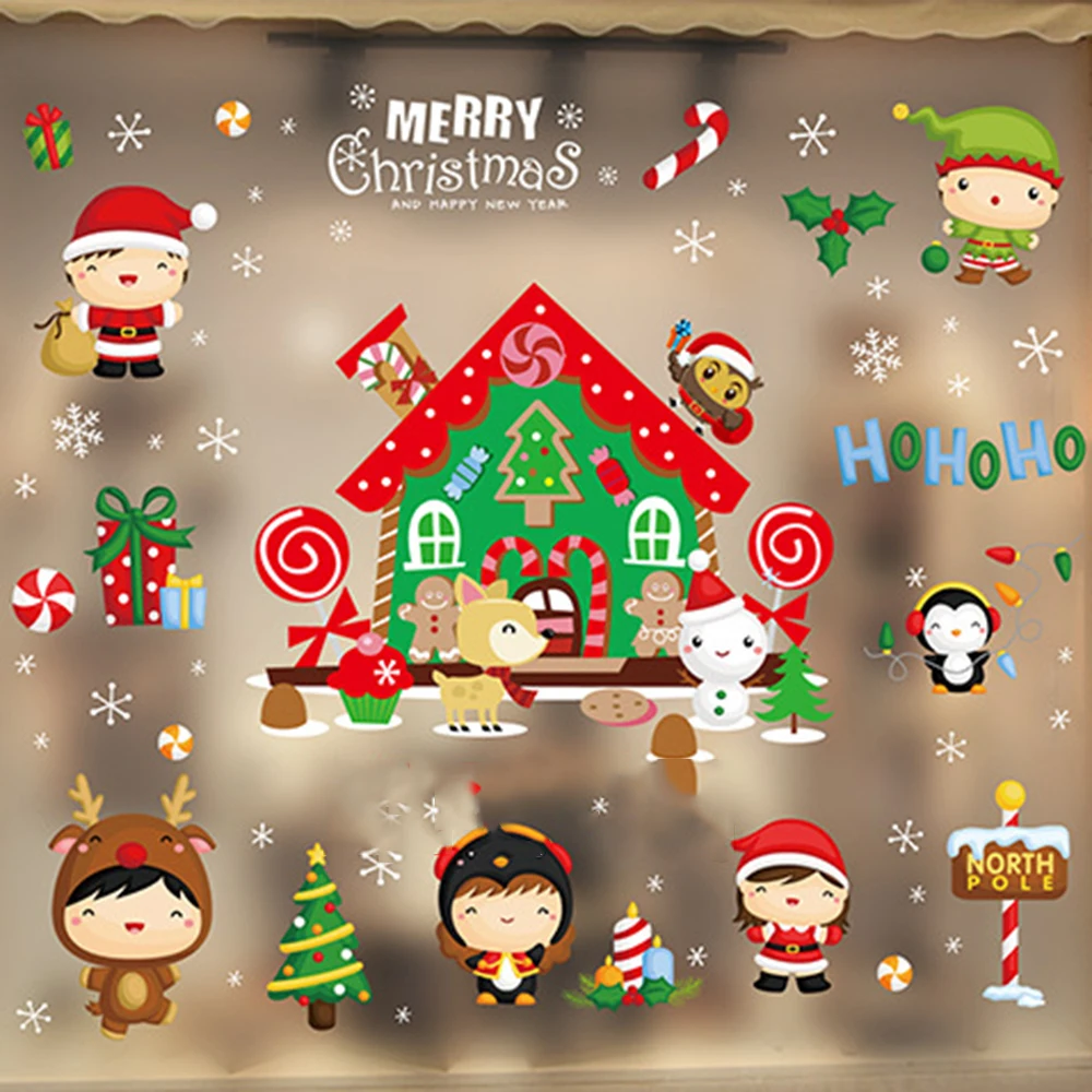 DIY Christmas Wall Sticker Living Room Xmas Santa Claus Snowman Elk Stickers Window Showcase Glass Decor Poster Decorative Films | Дом и сад