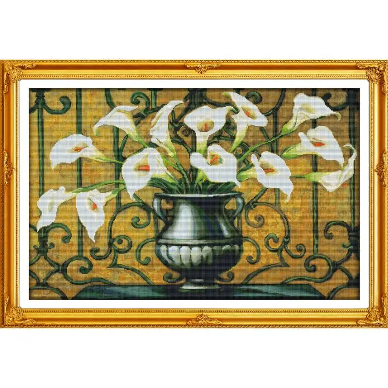 

Joy Sunday Calla Paintings Counted Printed On Canvas 11CT14CT DMS Cross Stitch Pattern Counted DIY Needlework Set Threads Crafts