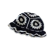 autumn winter female windproof black bucket cap skullies beanies women cotton knit flowers breathable warm fisherman hat r78