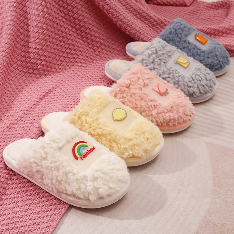 

Fashion Women Winter Warm Slippers Girls Coral Velvet Lovely Fruit Home Shoes Indoor Floor Soft Slipper Female Comfortable Shoe