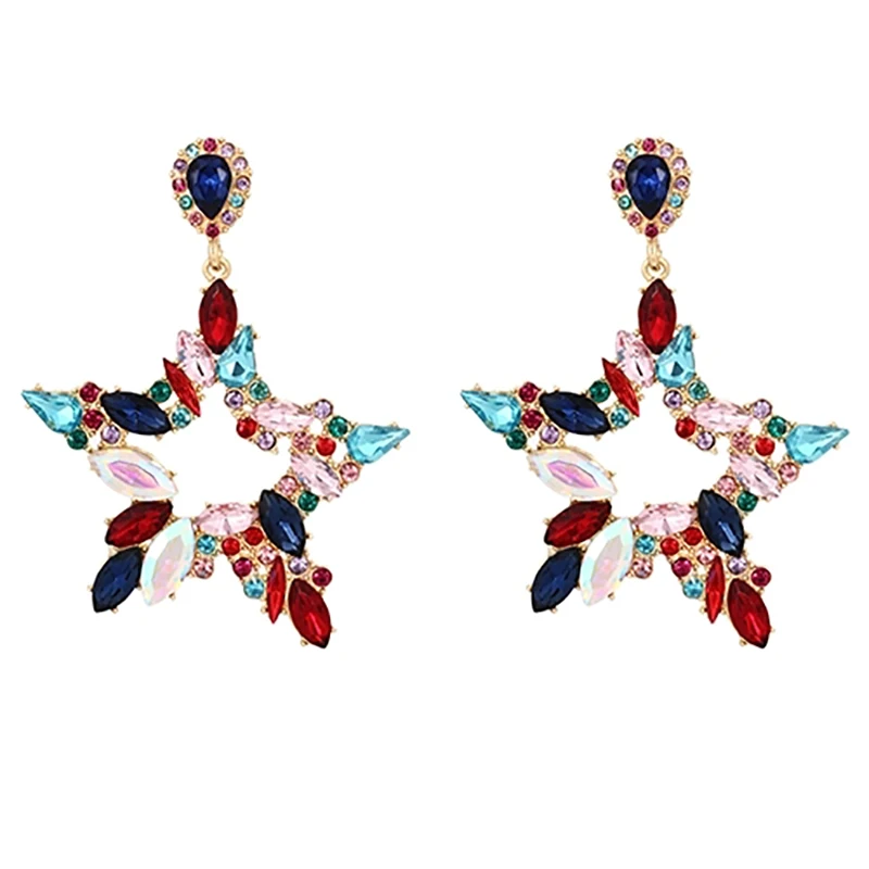 

ZHINI New Korean Trendy Rhinestone Star Shape Dangle Drop Earrings for Women Statement Earring Party Jewelry pendientes mujer
