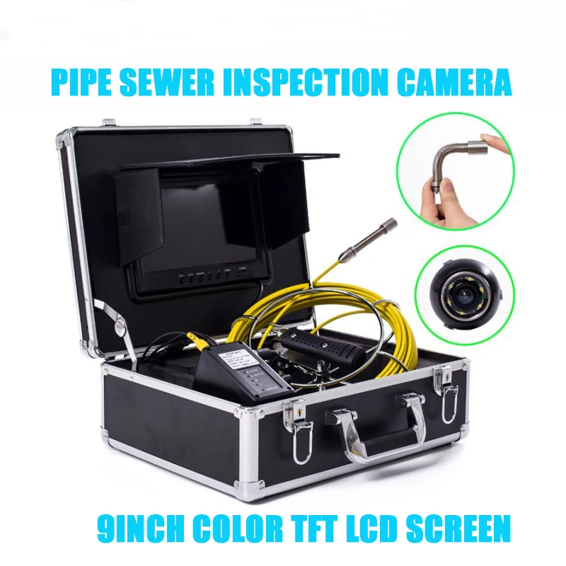 

20m Cable 9'' Monitor Pipe Sewer Inspection video Camera IP68 Waterproof Endoscope Camera Drain Sewer Industrial System WP90