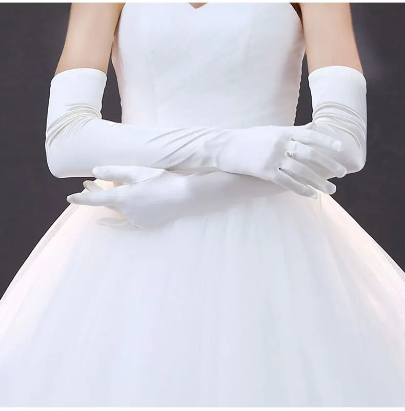

Bride Bridal Wedding Gloves Red Black White Long Satin Elegant for Women Finger gants Mariage luvas de noiva