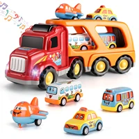 diecast carrier truck toys cars 3 miniature excavator airplane bus fire truck model sets kids educational toys for boys children
