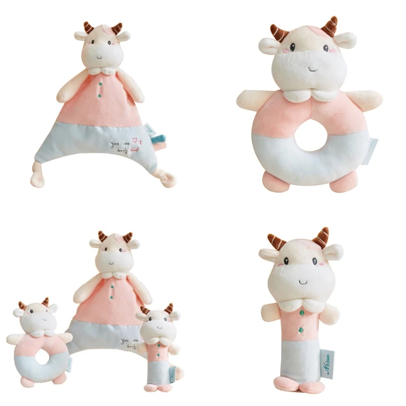 

Calf Infant Dolls Baby Rattle BB Sound Plush Toy Newborn Cartoon Appease Towel D0JC