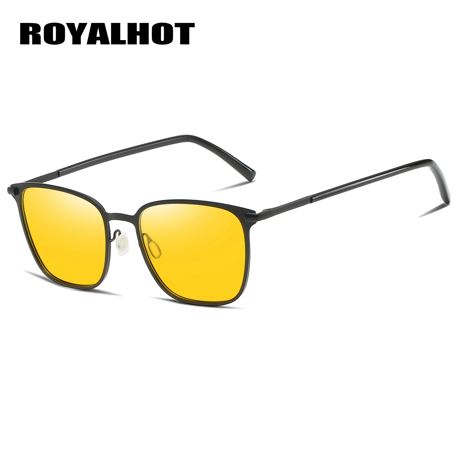 RoyalHot, мужские, женские, ретро, поляризационные, сплав, квадратная оправа, солнцезащитные очки, для вождения, солнцезащитные очки, оттенки, Oculos masculino, мужские, 900120 - Цвет линз: Black Yellow