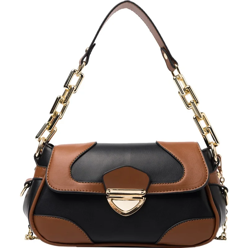 

Thick Tote Bag New High-quality PU Leather Women's Brand Designer Handbag Contrast Color Chain Shoulder Messenger Bag Bolsos Sac