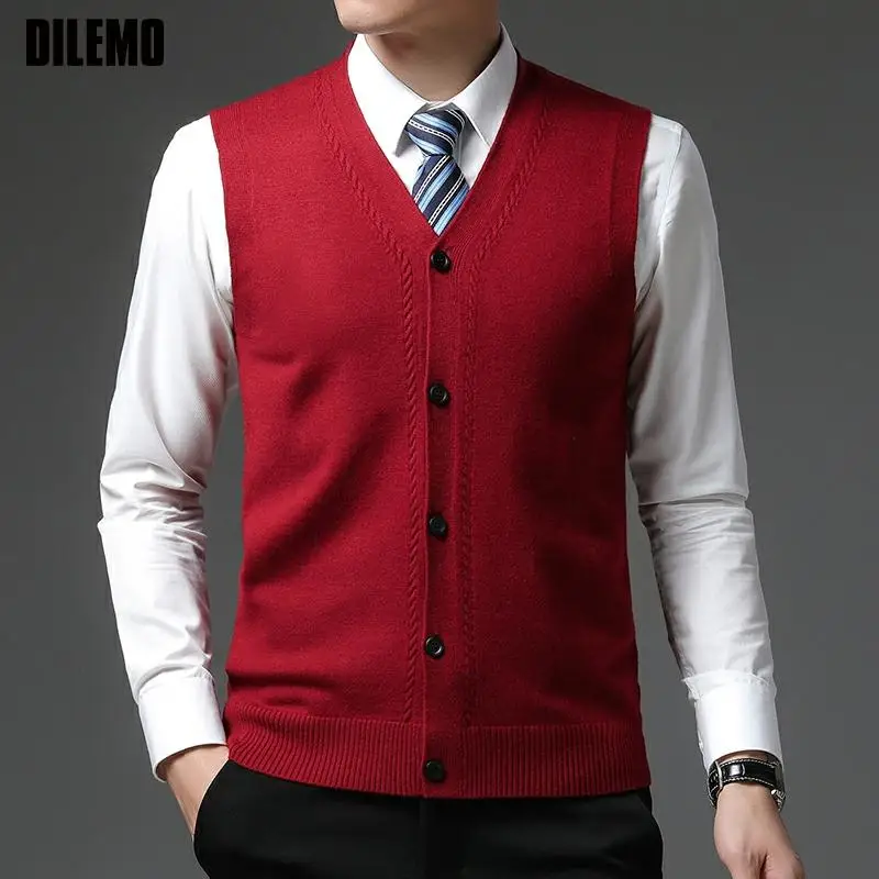 

Level 4 Super Anti-pilling Top Grade Winter Pleuche New V Neck Fashion Brand Knit Cardigan Casual Preppy Sweater Vest Sleeveless
