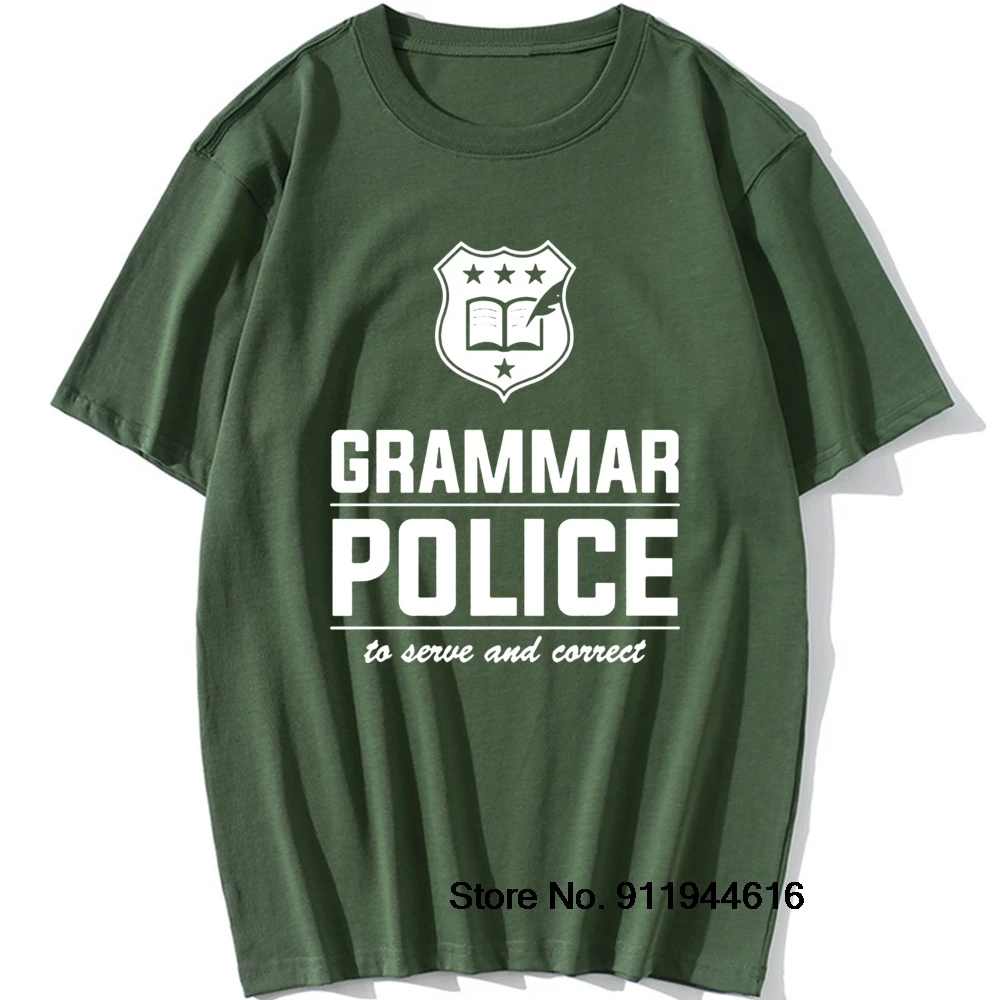 

Grammar Police Serve and Correct T Shirts Funny Nerd Geek English Teacher College Graphic Cotton Short Sleeve O-Neck T-shirt