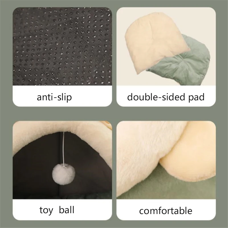 

Removable Cat Bed Warm Pet Basket Kitten Lounger Cushion Cat House Tent Very Soft Small Dog Mat Bag For Washable Cave Cats Beds