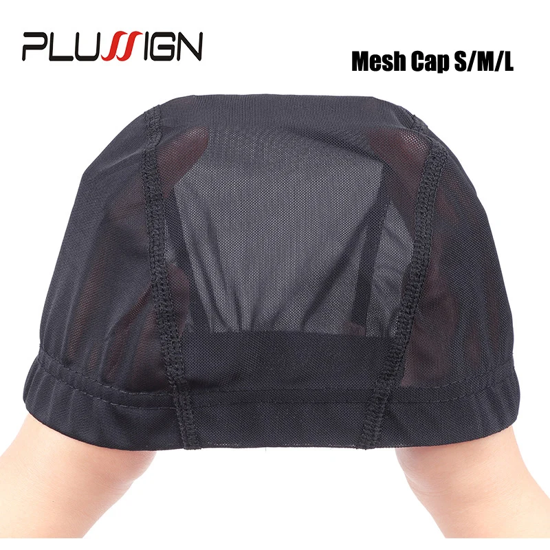 Tow Color Black Beige Ventilated Wig Cap S M L Size Mesh Dome Cap For Wig Making Plussign Wave Cap Hairnet Swimming Hair Cap