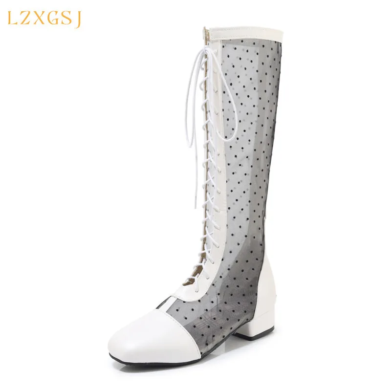 

New White Low Heeled Long Boots Women 2021 Fashion Knee High Woman Summer Boots Female Sandals For Women Shoes Plus Size 43