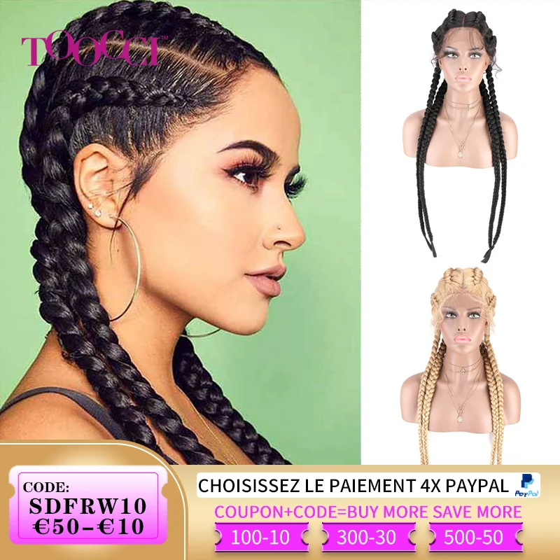 Braided Lace Front Wig African Glueless Box Braids Wig Women Tresse Cornrow Synthetic Lace Braided Wig Baby Hair For Black Women