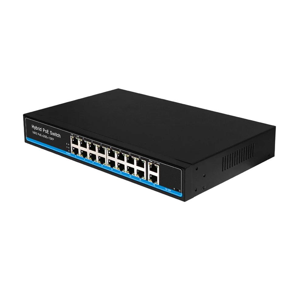 16-портовый неуправляемый POE коммутатор 10/100 м с 2GE + 1 giga SFP порты uplink внутренний блок