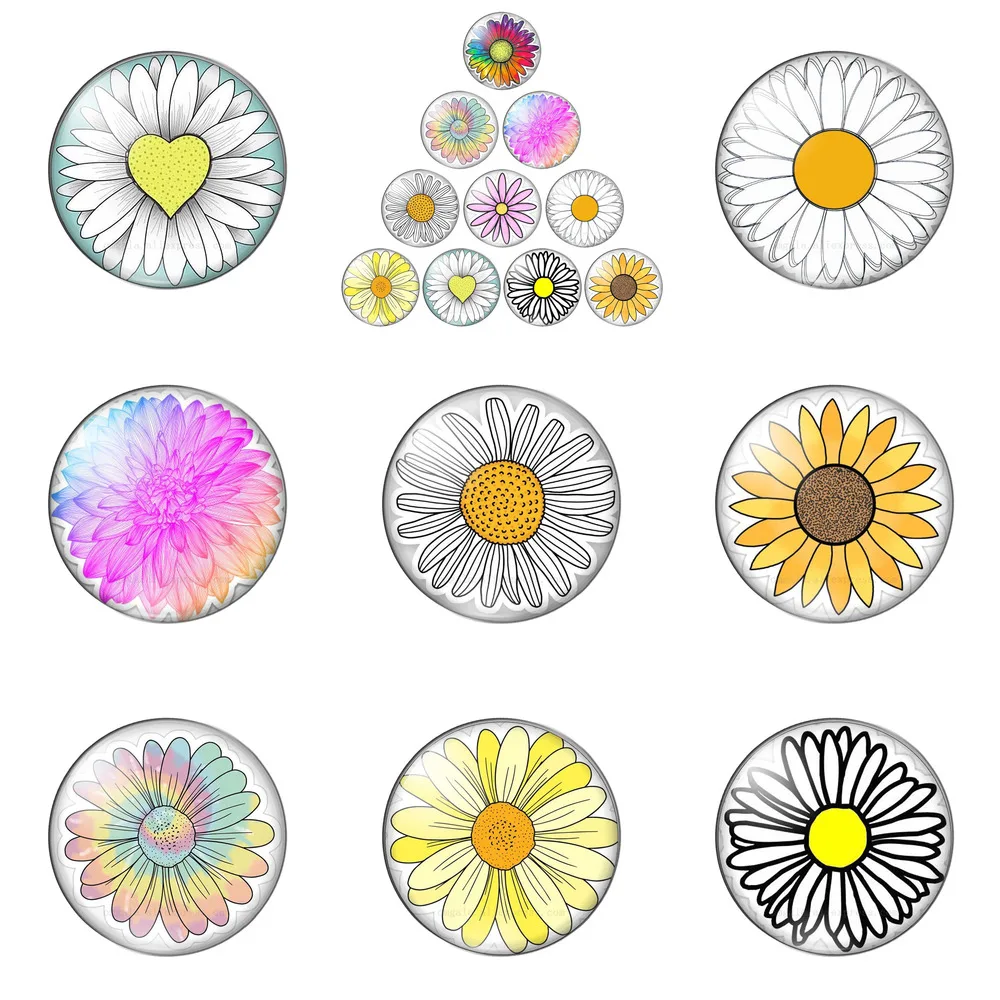 

Beautiful Sunflower Art Drawings 10pcs Mixed 12mm/16mm/18mm/25mm Round Photo Glass Cabochon Demo Flat Back Making Findings