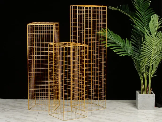 

Outdoor Wedding Grid Iron Geometric Frame Flower Rattan Holder Plinth Column Backdrop Balloons Birthday Party Centerpieces Rack