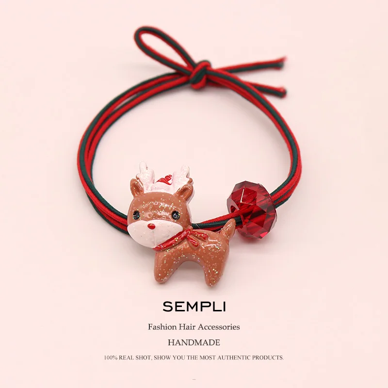 Cute Reindeeri Sempli, 22 вида, высокие нейлоновые резинки, рождественский сезон, колокольчик, эластичные резинки для волос, для женщин, девочек, Санта Клаус, Рождественская елка, головные уборы - Цвет: Cute Reindeeri