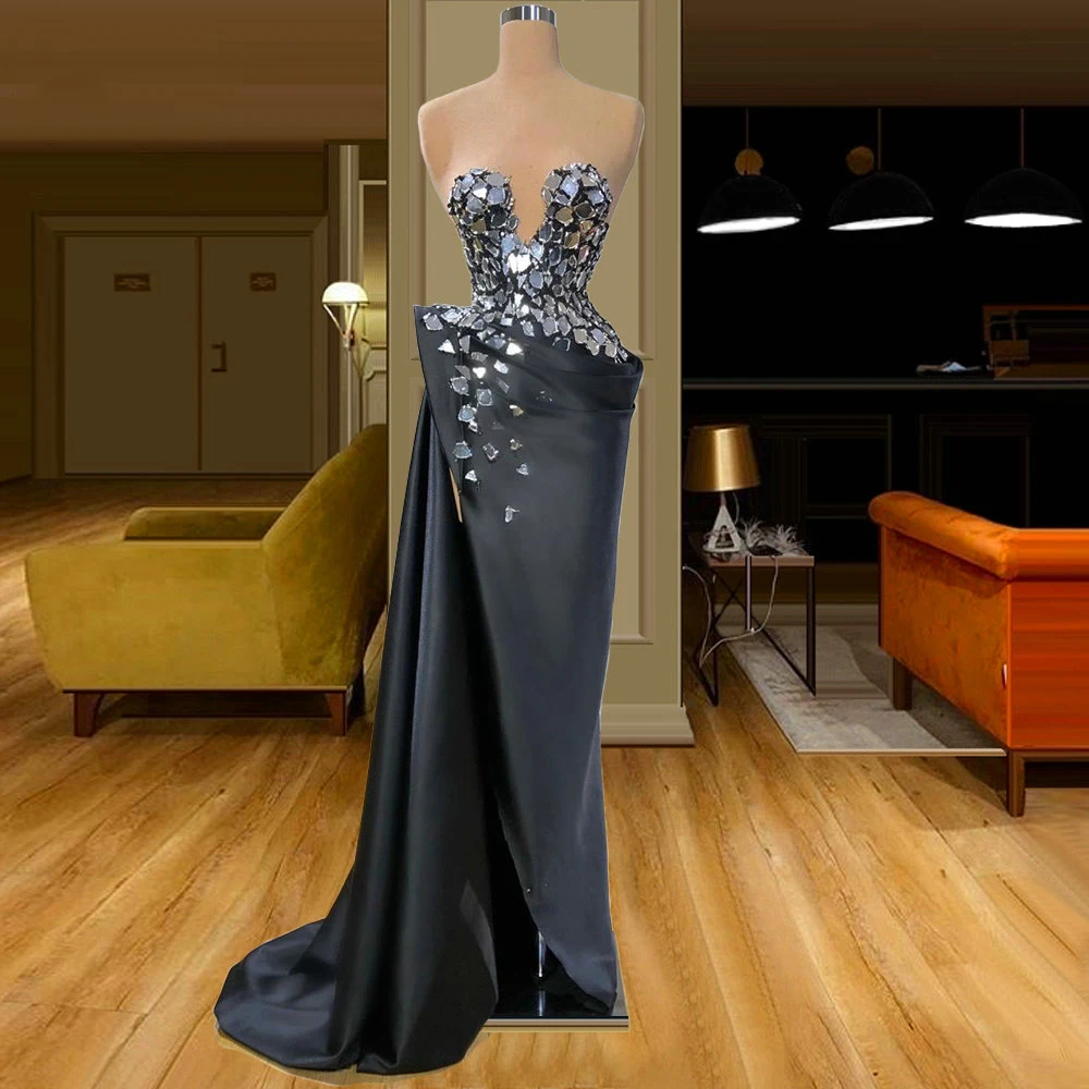 

YILIBER Evening dresses 2021 vintage vlack pearls long sleeves evening gowns beading prom dresses for women short dresses