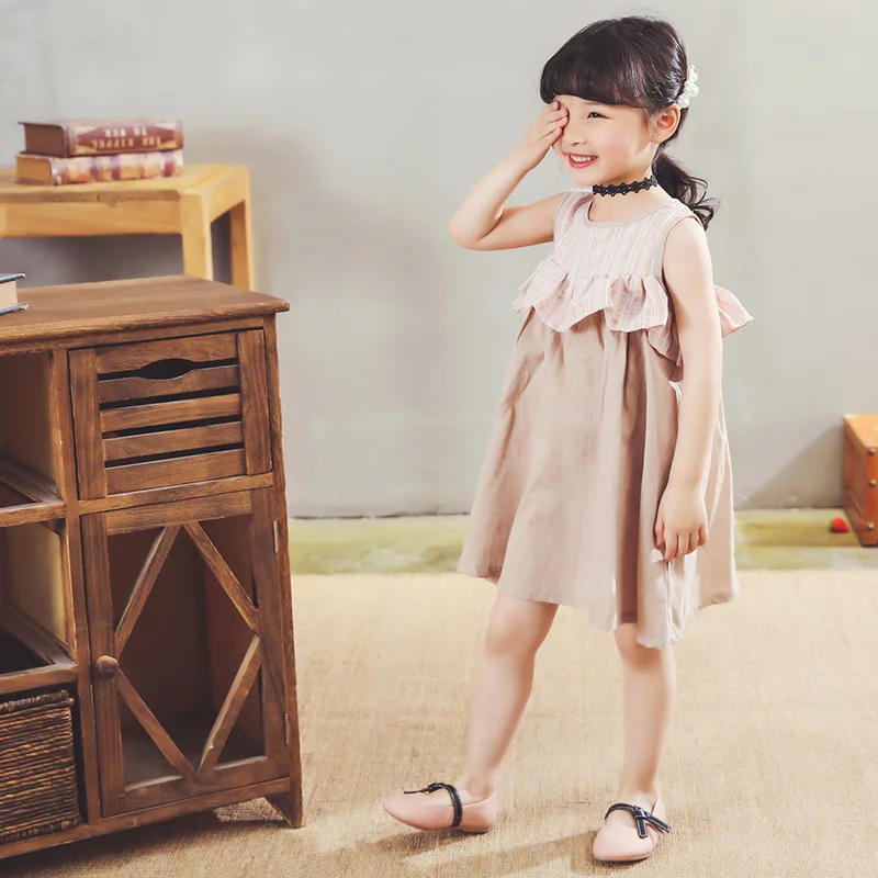 

Детская одежда, новинка 2021, платье для девочек, платье принцессы в полоску с оборками, юбка на бретелях для девочек, одежда для девочек