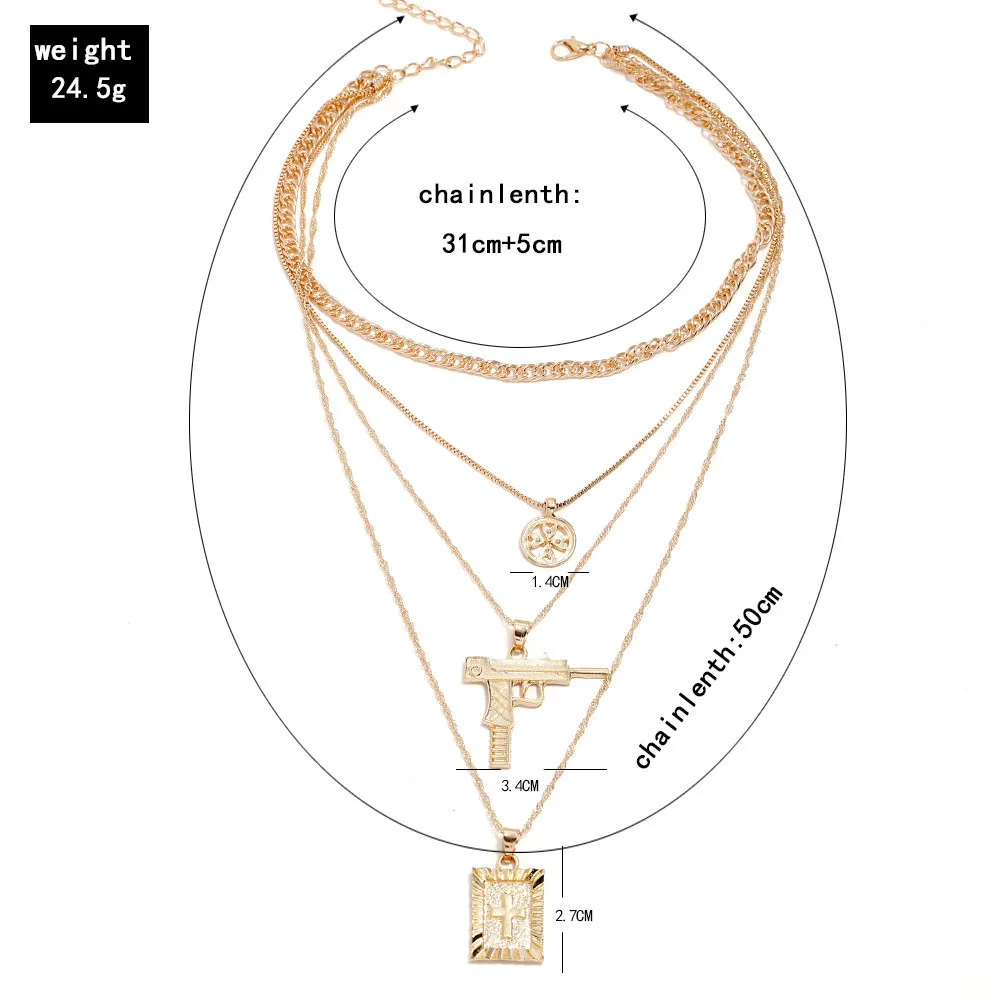 Женское многослойное колье с подвеской-крестом Золотистое Ожерелье кулоном в
