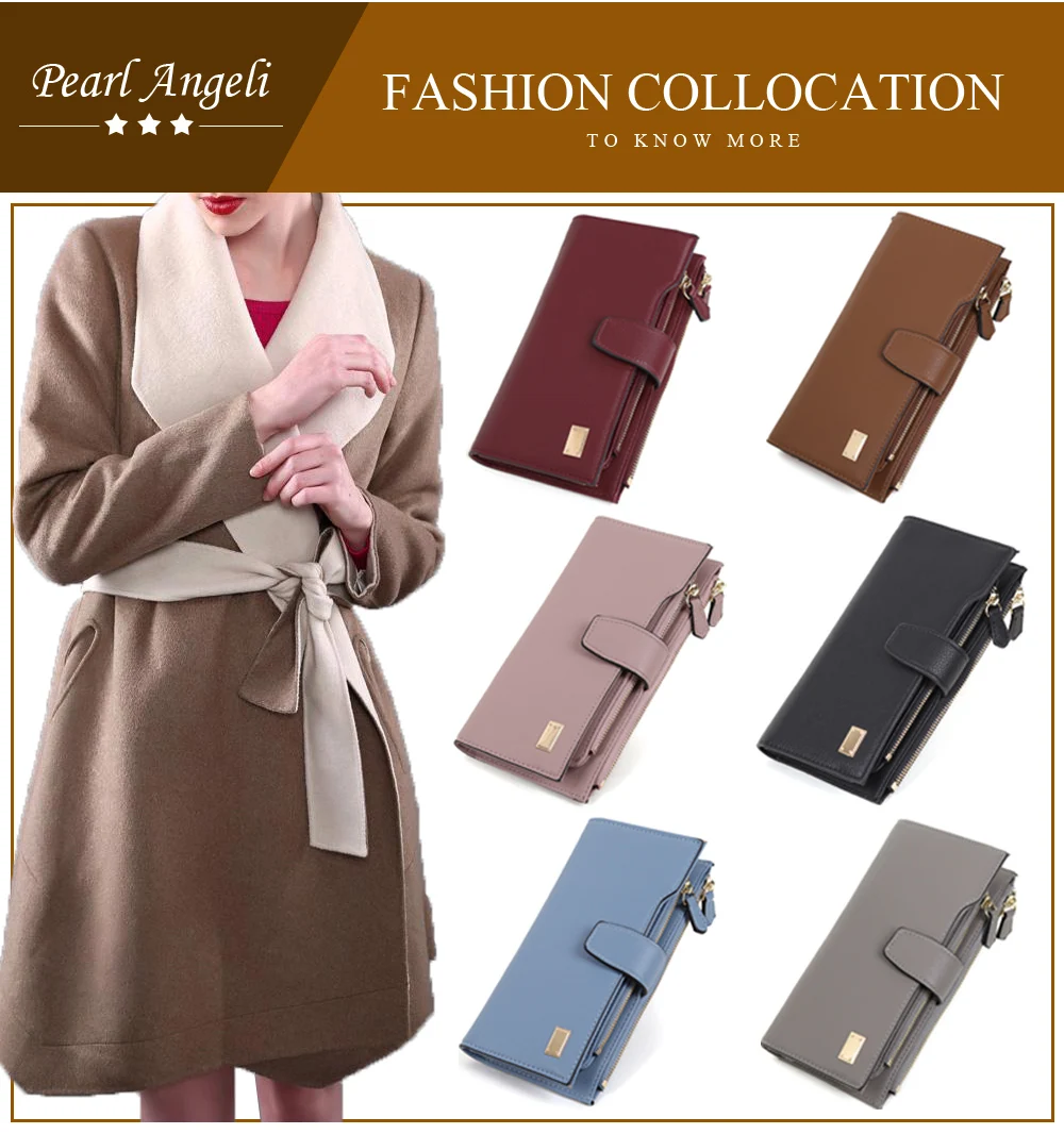 Pearl Angeli женский кошелек из натуральной кожи с блокировкой RFID, отделение для карт, держатель для фото, карман для паспорта, карман для монет, Carteira Feminina