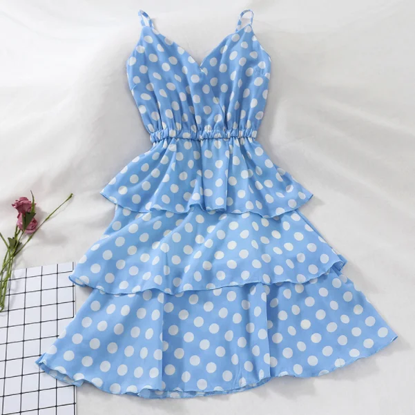 2019 летнее женское платье с модным принтом в горошек винтажное пляжное v-образным