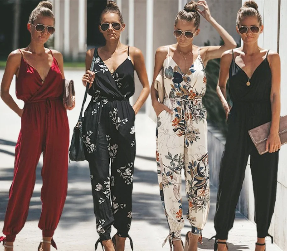 

Jumpsuit Women Spring Summer Sexy Rompers High Waist V-neck Casual Tracksuit Work Wear Slim Fit Streetwear Jumpsuit Sleeveless