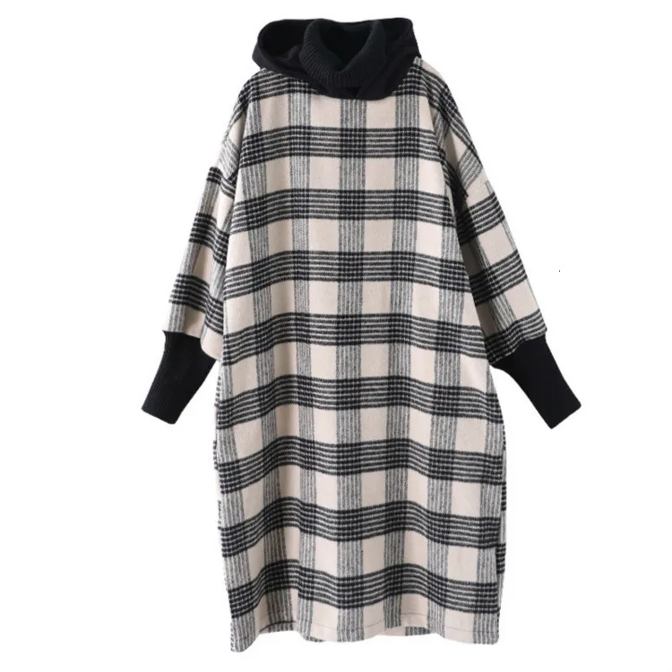 Max LuLu Winter Luxury Korean Ladies Plaid Streetwear Women Vintage Long Hooded Dresses Casual Turtleneck Clothes Plus Size