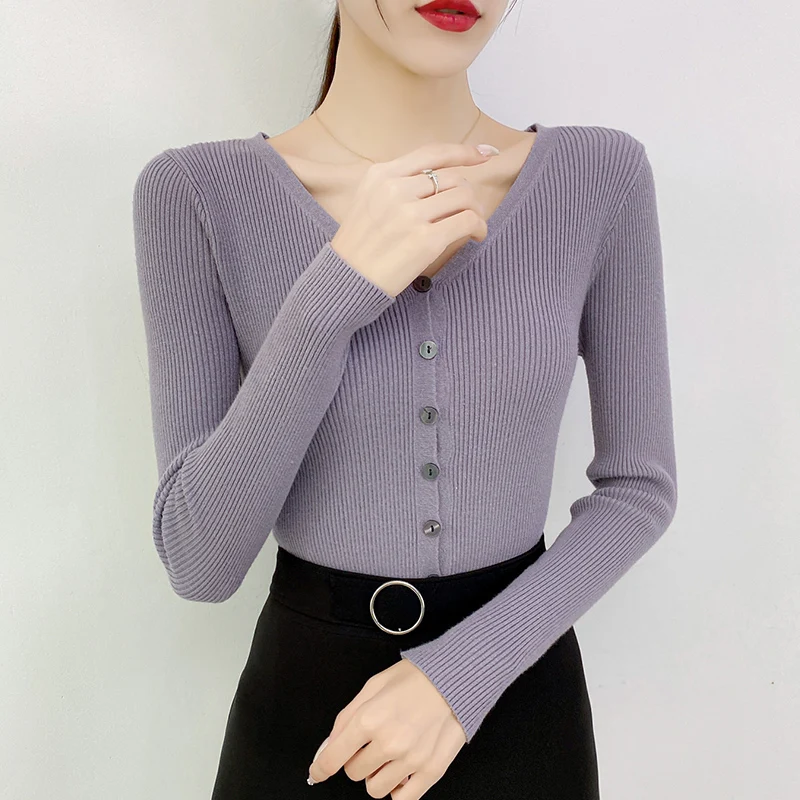

2020 Spring and Autumn New V-neck Cardigan Women's Slim Fit Versatile Inner Match Short Long Sleeve Bottoming Sweater