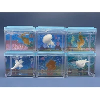 mini aquarium goldfish tank gashapon toys hippocampus clownfish jellyfish sea angel pufferfish creative action figure model toys