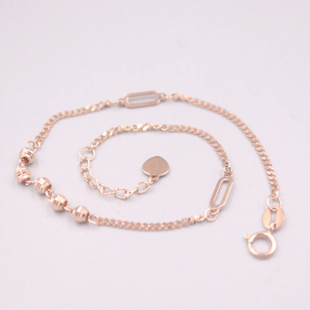 

Au750 Real 18K Rose Gold Bracelet Woman's 3mm Carved Beads Curb Chain Gold Bracelet Female's Link 6.5-7.5''L Gift /1.6g