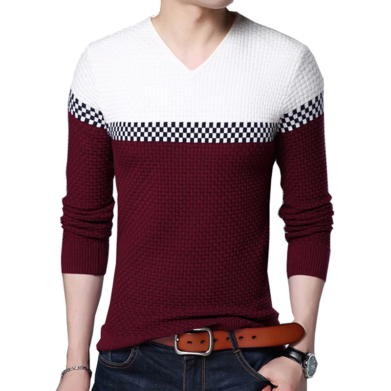 Мужской трикотажный пуловер с v-образным вырезом Повседневный хлопковый
