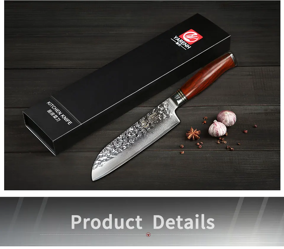 YARENH 7 inch Santoku нож шеф-повара японский VG10 филе нож Дамаск Сталь овощей Ножи лучшие sharp Professnal Кухня Ножи