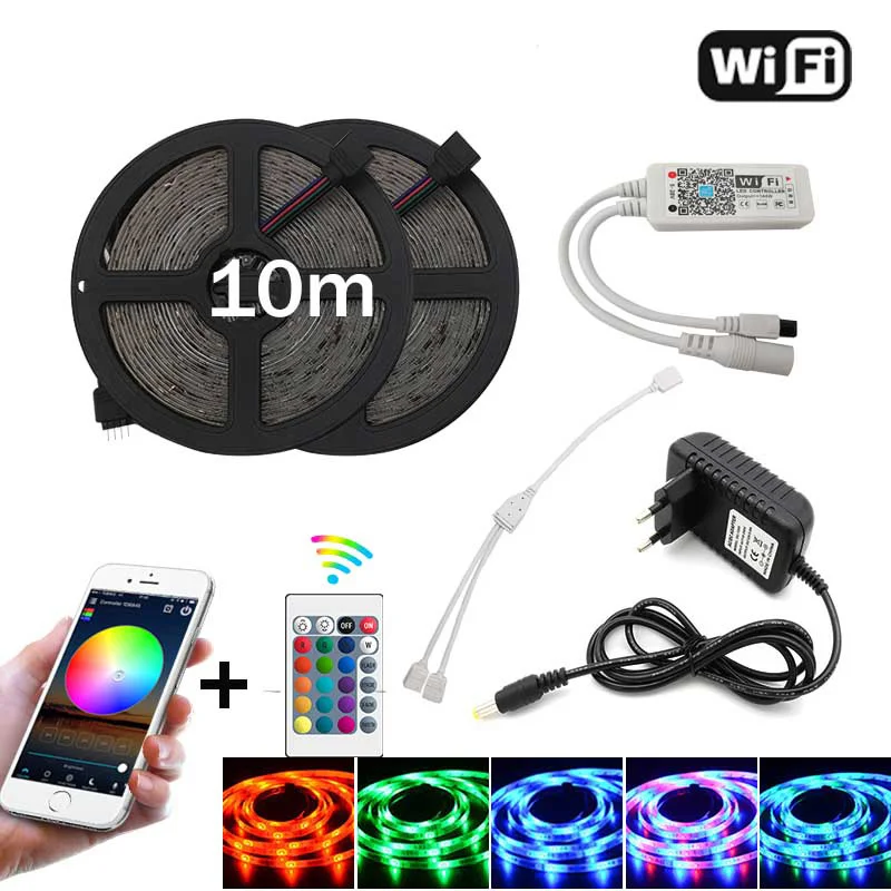 10M RGB-WiFi Control RGB Светодиодная лента светильник SMD 2835 5 м Водонепроницаемая RGB лента 12В лента Диодная Светодиодная лента s светильник Гибкая полоса лампа ИК wifi контроллер - Испускаемый цвет: 10M RGB-WiFi Control