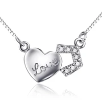 clavicle chain in sterling silver heart shaped love pendant with crystal chain necklace for valentines day gift