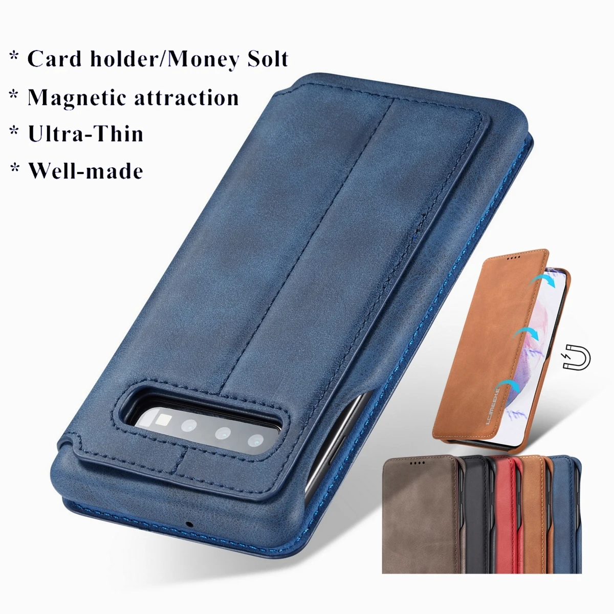 

Матовый кожаный чехол с сенсорным экраном для Samsung Galaxy S10 Plus S10E, магнитный поглощающий флип-чехол для Samsung S10 5G, деловые чехлы