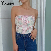 yiallen satin floral tube tops women bustier strapless sexy womens top 2021 printing backless fashion streetwear party clubwear